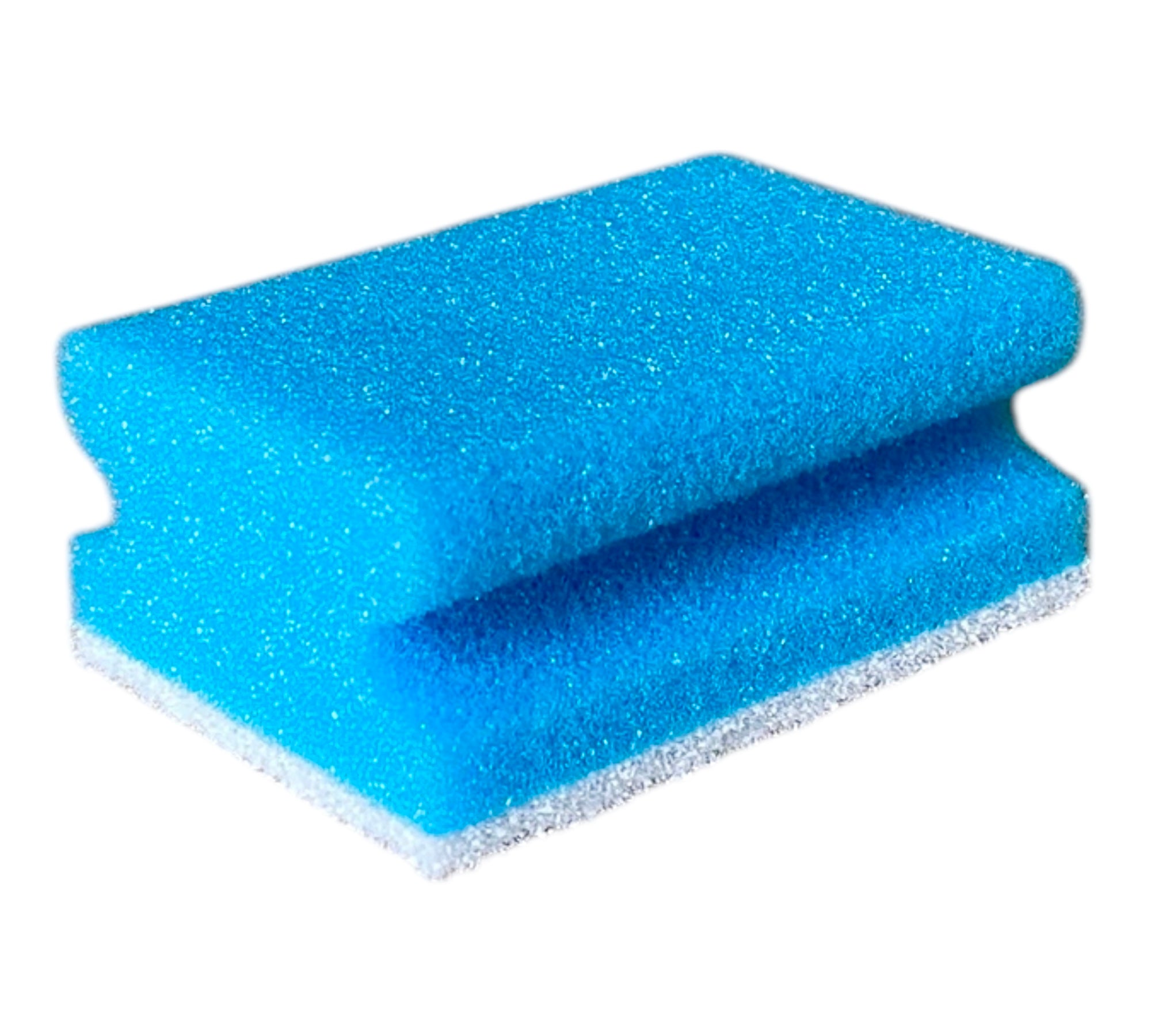 Ein blauer Schwamm 9,5 x 7 x 4 cm groß, liegend, mit weißen nicht scheuernden Flies