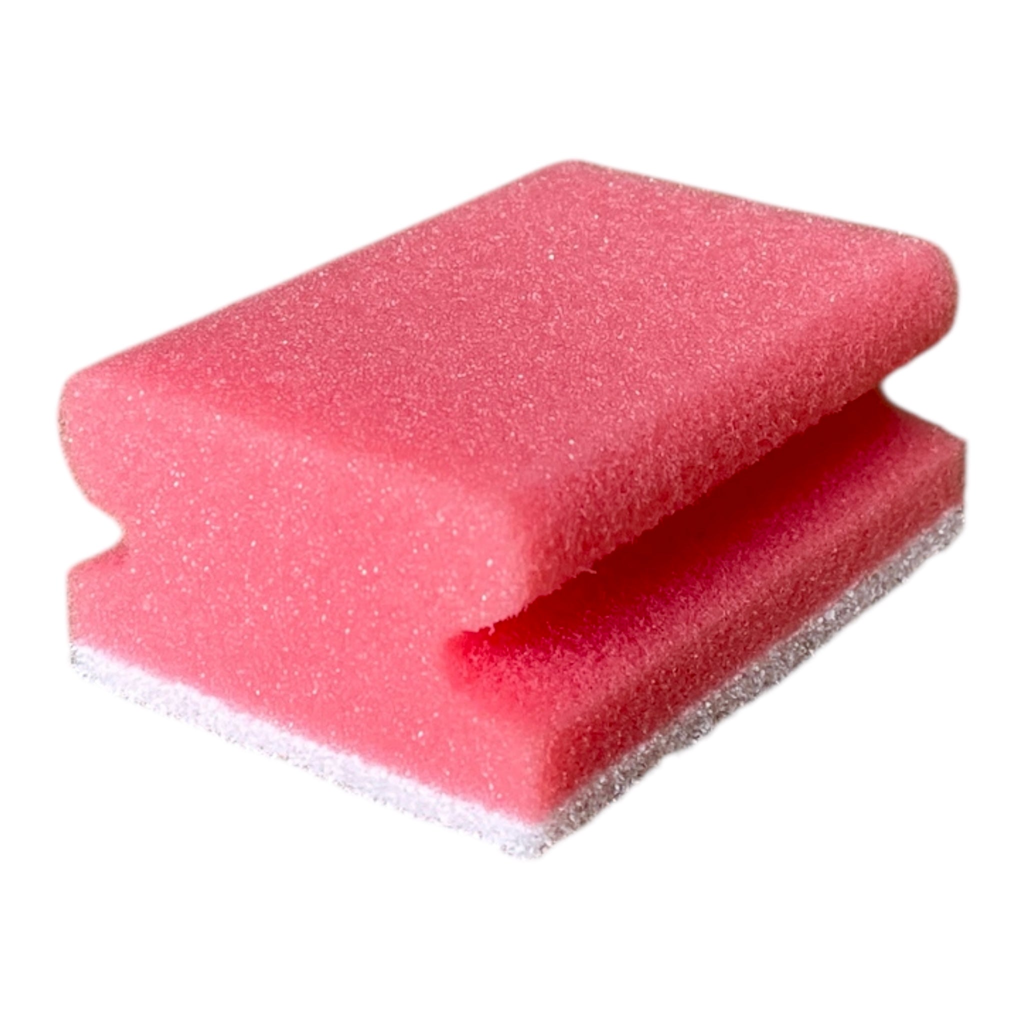 Ein roter Schwamm 9,5 x 7 x 4 cm groß, liegend, mit weißen nicht scheuernden Flies