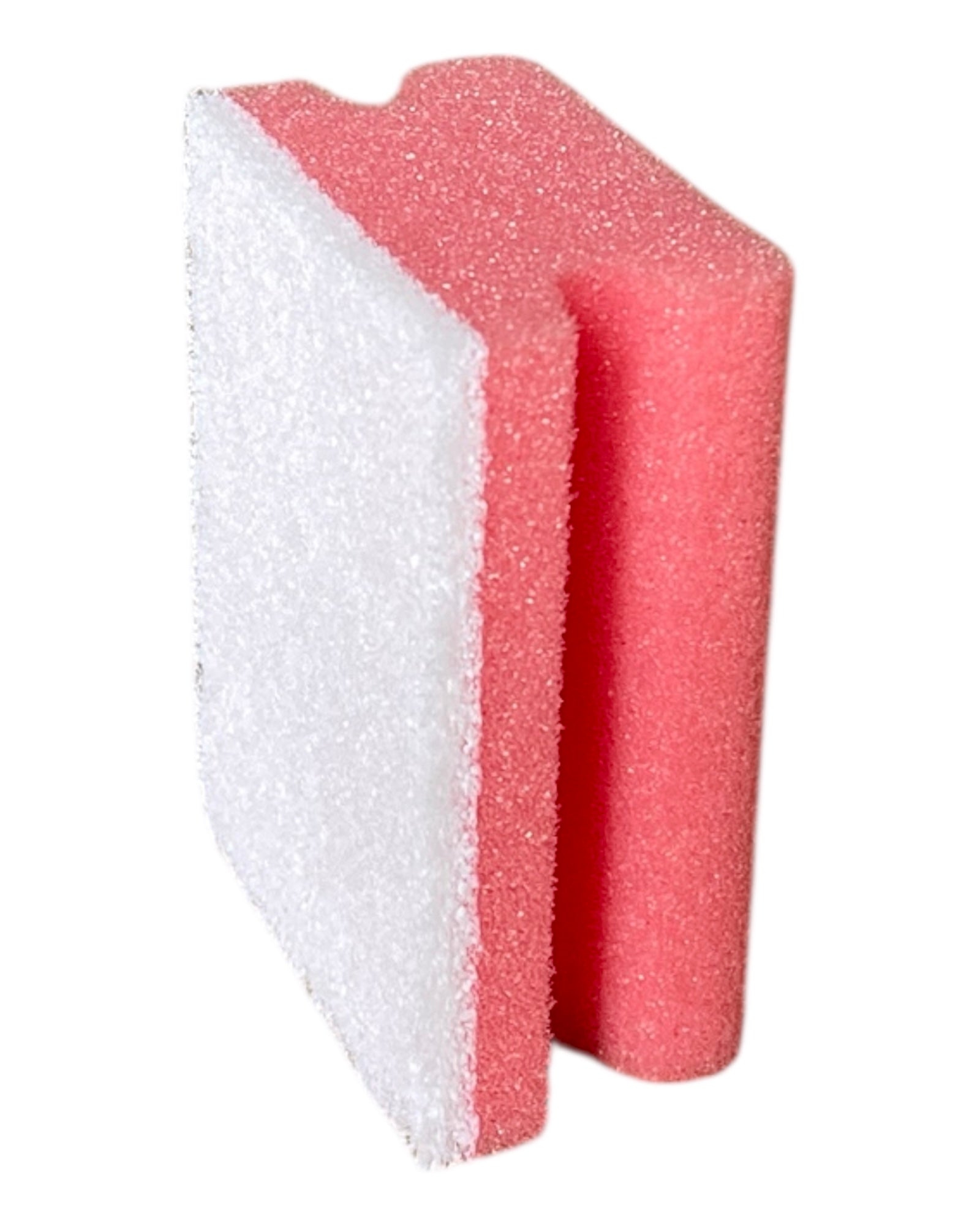 Ein roter Schwamm 9,5 x 7 x 4 cm hochkant stehend , mit weißen nicht scheuernden Flies