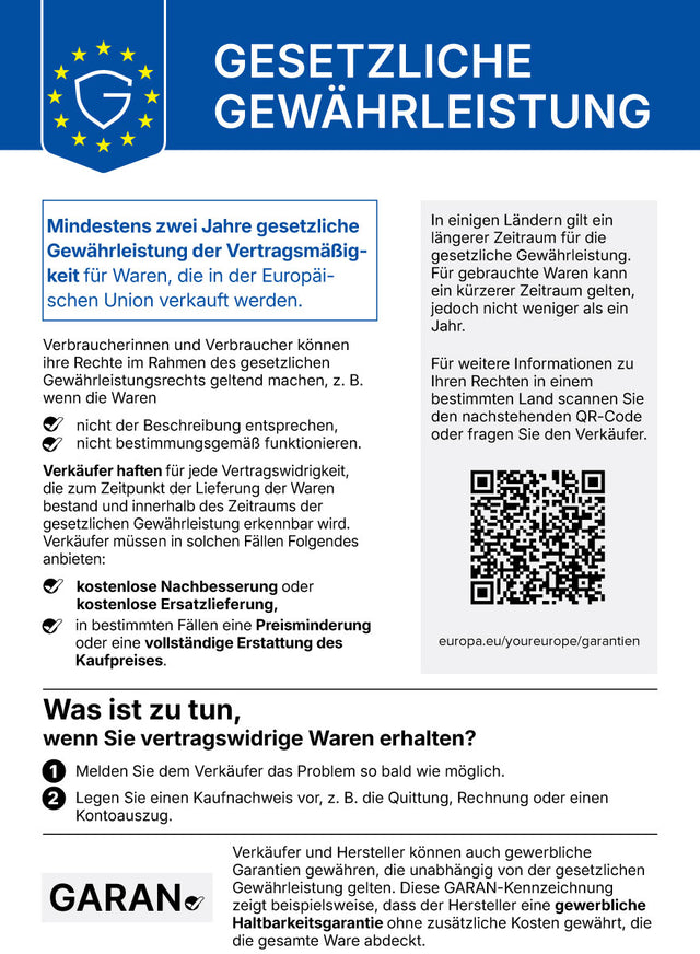 Gesetzliche Gewährleistung – EU-Hinweis